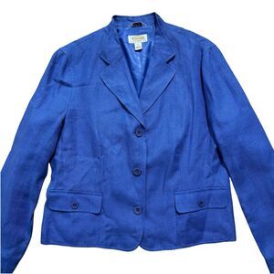 Talbots Blazer Jacket Irish Linen Sz 12 Petite Office Career Blue Vintage
